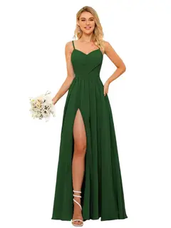 A-Line/Princess Chiffon Square Neckline Sleeveless Floor-Length Bridesmaid Dresses — view 15