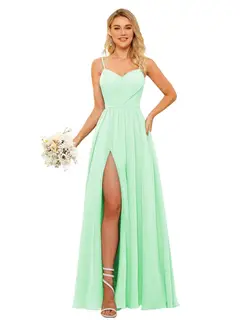 A-Line/Princess Chiffon Square Neckline Sleeveless Floor-Length Bridesmaid Dresses — view 16