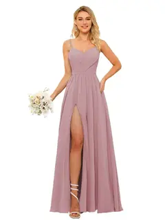 A-Line/Princess Chiffon Square Neckline Sleeveless Floor-Length Bridesmaid Dresses — view 17