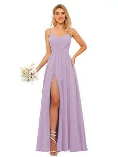 A-Line/Princess Chiffon Square Neckline Sleeveless Floor-Length Bridesmaid Dresses — view 30