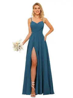 A-Line/Princess Chiffon Square Neckline Sleeveless Floor-Length Bridesmaid Dresses — view 31