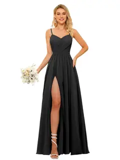 A-Line/Princess Chiffon Square Neckline Sleeveless Floor-Length Bridesmaid Dresses — view 33