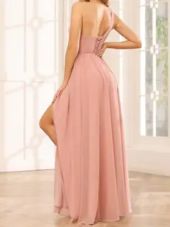 A-Line/Princess Sleeveless One Shoulder Floor-Length Bridesmaid Dresses — view 2