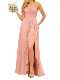A-Line/Princess Sleeveless One Shoulder Floor-Length Bridesmaid Dresses — view 3