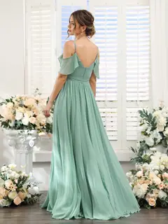 A-Line/Princess V-Neck Spaghetti Straps Floor-Length Bridesmaid Dresses with Pockets — view 2