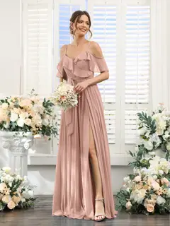 A-Line/Princess V-Neck Spaghetti Straps Floor-Length Bridesmaid Dresses with Pockets — view 8