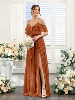 A-Line/Princess V-Neck Spaghetti Straps Floor-Length Bridesmaid Dresses with Pockets — view 10