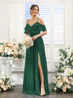 A-Line/Princess V-Neck Spaghetti Straps Floor-Length Bridesmaid Dresses with Pockets — view 12