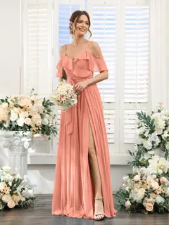 A-Line/Princess V-Neck Spaghetti Straps Floor-Length Bridesmaid Dresses with Pockets — view 16