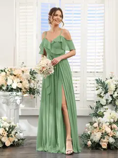 A-Line/Princess V-Neck Spaghetti Straps Floor-Length Bridesmaid Dresses with Pockets — view 17