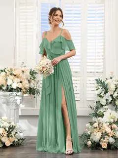 A-Line/Princess V-Neck Spaghetti Straps Floor-Length Bridesmaid Dresses with Pockets — view 18