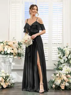 A-Line/Princess V-Neck Spaghetti Straps Floor-Length Bridesmaid Dresses with Pockets — view 19