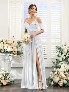 A-Line/Princess V-Neck Spaghetti Straps Floor-Length Bridesmaid Dresses with Pockets — view 20
