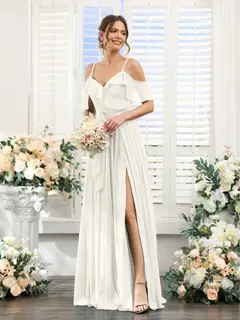 A-Line/Princess V-Neck Spaghetti Straps Floor-Length Bridesmaid Dresses with Pockets — view 22