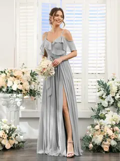 A-Line/Princess V-Neck Spaghetti Straps Floor-Length Bridesmaid Dresses with Pockets — view 23