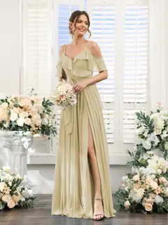 A-Line/Princess V-Neck Spaghetti Straps Floor-Length Bridesmaid Dresses with Pockets — view 25