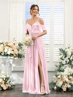 A-Line/Princess V-Neck Spaghetti Straps Floor-Length Bridesmaid Dresses with Pockets — view 26