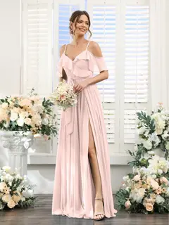 A-Line/Princess V-Neck Spaghetti Straps Floor-Length Bridesmaid Dresses with Pockets — view 28