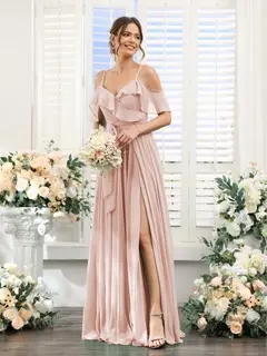 A-Line/Princess V-Neck Spaghetti Straps Floor-Length Bridesmaid Dresses with Pockets — view 29