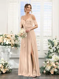 A-Line/Princess V-Neck Spaghetti Straps Floor-Length Bridesmaid Dresses with Pockets — view 30