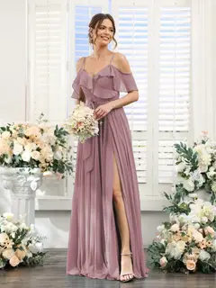 A-Line/Princess V-Neck Spaghetti Straps Floor-Length Bridesmaid Dresses with Pockets — view 32