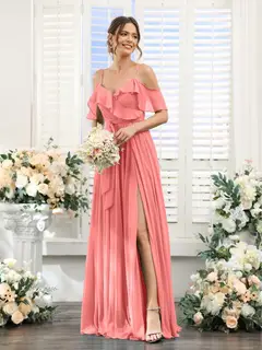 A-Line/Princess V-Neck Spaghetti Straps Floor-Length Bridesmaid Dresses with Pockets — view 33