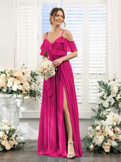 A-Line/Princess V-Neck Spaghetti Straps Floor-Length Bridesmaid Dresses with Pockets — view 35