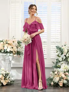 A-Line/Princess V-Neck Spaghetti Straps Floor-Length Bridesmaid Dresses with Pockets — view 36