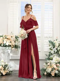 A-Line/Princess V-Neck Spaghetti Straps Floor-Length Bridesmaid Dresses with Pockets — view 38