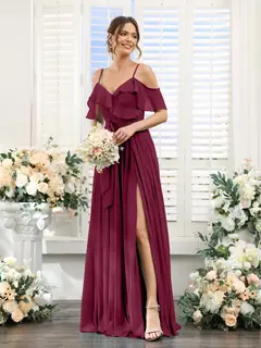 A-Line/Princess V-Neck Spaghetti Straps Floor-Length Bridesmaid Dresses with Pockets — view 39