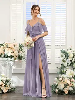 A-Line/Princess V-Neck Spaghetti Straps Floor-Length Bridesmaid Dresses with Pockets — view 40