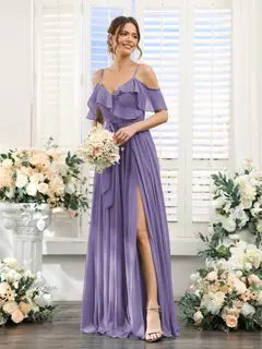 A-Line/Princess V-Neck Spaghetti Straps Floor-Length Bridesmaid Dresses with Pockets — view 42