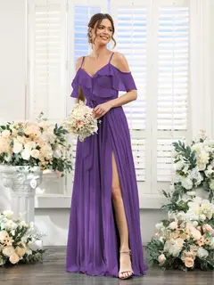A-Line/Princess V-Neck Spaghetti Straps Floor-Length Bridesmaid Dresses with Pockets — view 43