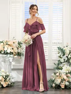 A-Line/Princess V-Neck Spaghetti Straps Floor-Length Bridesmaid Dresses with Pockets — view 44