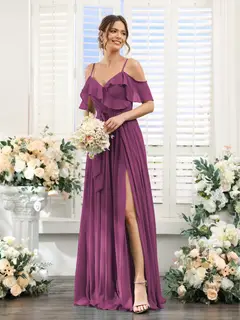 A-Line/Princess V-Neck Spaghetti Straps Floor-Length Bridesmaid Dresses with Pockets — view 45