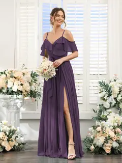 A-Line/Princess V-Neck Spaghetti Straps Floor-Length Bridesmaid Dresses with Pockets — view 47
