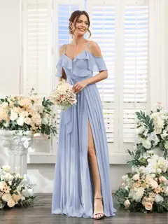 A-Line/Princess V-Neck Spaghetti Straps Floor-Length Bridesmaid Dresses with Pockets — view 49