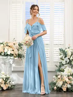 A-Line/Princess V-Neck Spaghetti Straps Floor-Length Bridesmaid Dresses with Pockets — view 51