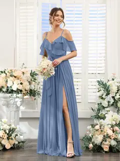 A-Line/Princess V-Neck Spaghetti Straps Floor-Length Bridesmaid Dresses with Pockets — view 52
