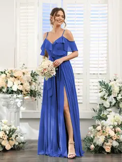 A-Line/Princess V-Neck Spaghetti Straps Floor-Length Bridesmaid Dresses with Pockets — view 55
