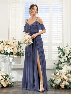 A-Line/Princess V-Neck Spaghetti Straps Floor-Length Bridesmaid Dresses with Pockets — view 58