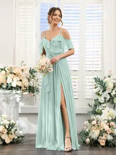 A-Line/Princess V-Neck Spaghetti Straps Floor-Length Bridesmaid Dresses with Pockets — view 61