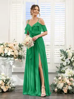 A-Line/Princess V-Neck Spaghetti Straps Floor-Length Bridesmaid Dresses with Pockets — view 65