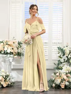 A-Line/Princess V-Neck Spaghetti Straps Floor-Length Bridesmaid Dresses with Pockets — view 69