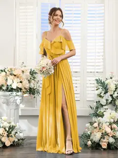 A-Line/Princess V-Neck Spaghetti Straps Floor-Length Bridesmaid Dresses with Pockets — view 71