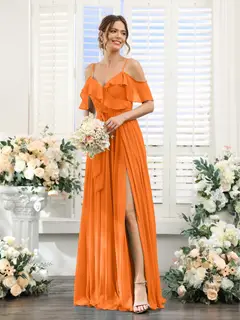 A-Line/Princess V-Neck Spaghetti Straps Floor-Length Bridesmaid Dresses with Pockets — view 73