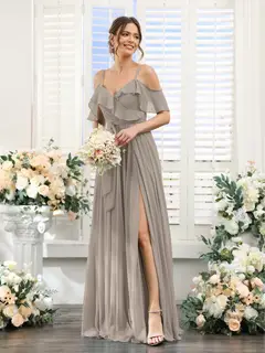A-Line/Princess V-Neck Spaghetti Straps Floor-Length Bridesmaid Dresses with Pockets — view 74