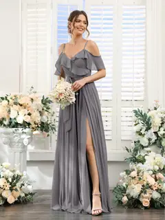 A-Line/Princess V-Neck Spaghetti Straps Floor-Length Bridesmaid Dresses with Pockets — view 75