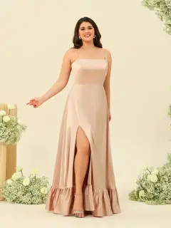 A-Line/Princess Spaghetti Straps Lace-Up Split Side Plus Size Bridesmaid Dresses — view 4