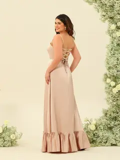 A-Line/Princess Spaghetti Straps Lace-Up Split Side Plus Size Bridesmaid Dresses — view 5